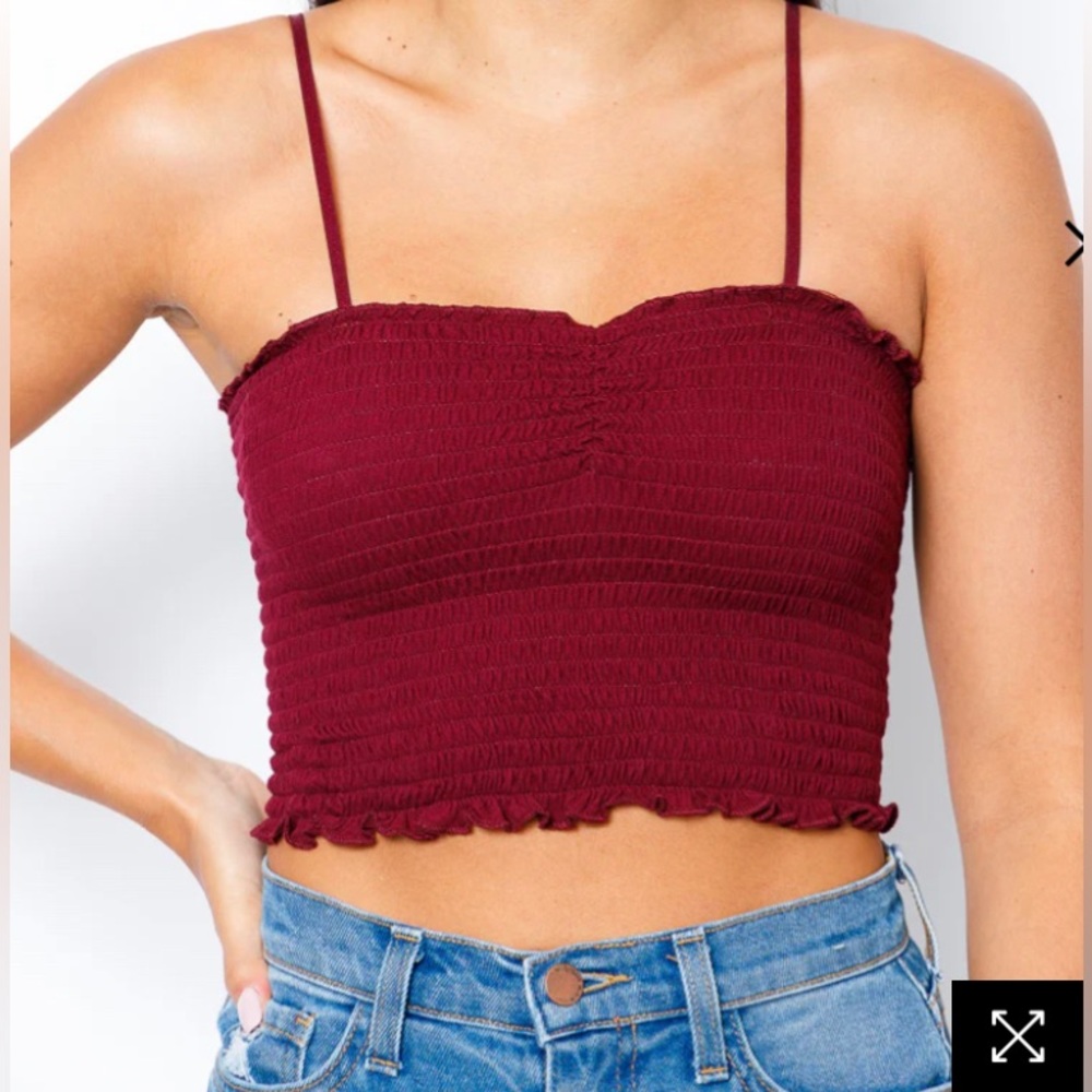 NWOT Wine Spaghetti Strap Bandeau Crop Tops Burgundy Smoked BraTops Y2K